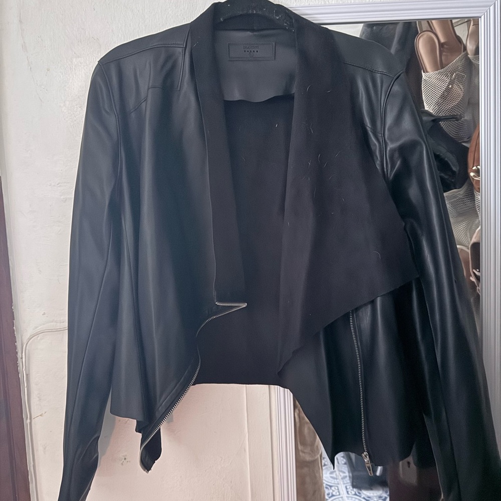 Onto the Next Faux Leather Drape Front Jacket